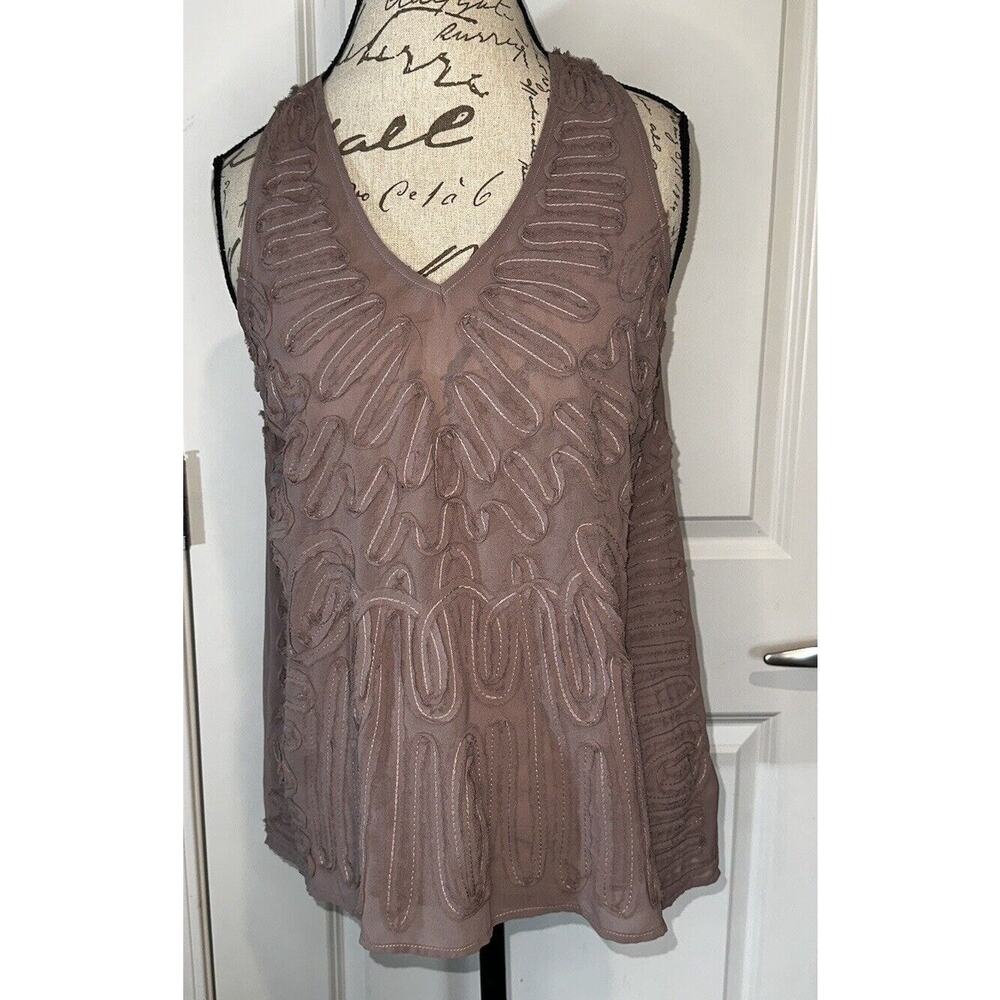 Forever 21 Womens M Sheer Mauve Tank Top Sleeveless Flowy Embroidered Office Y2K